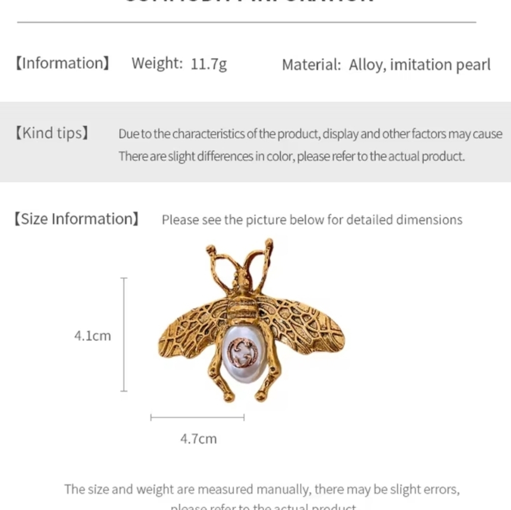 Gold Insect Brooch with Pearl Detail - Picture 5 of 7